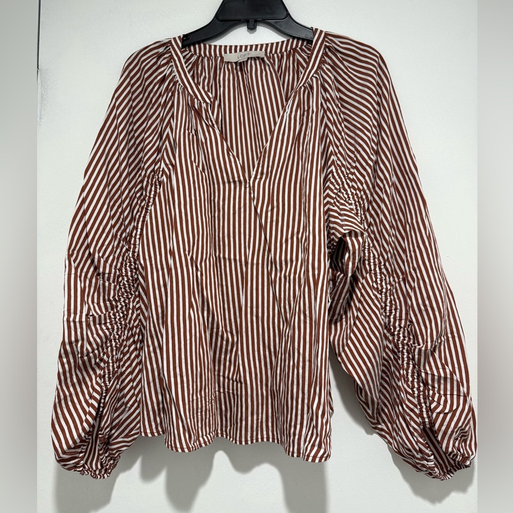 Loft Blouse Red and White Striped Blouse
